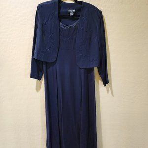 Randi May Navy Blue Fit and Flare Embroidered Dress with Bolero Jacket SZ 14